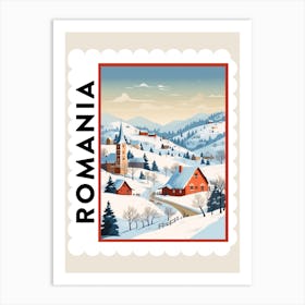 Retro Winter Stamp Poster Transylvania Romania 2 Art Print