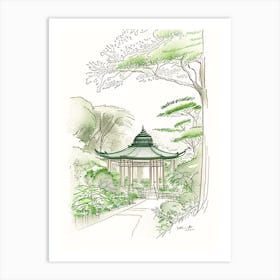 Meiji Shrine Inner Garden, Japan Vintage Pencil Drawing Art Print