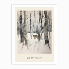 Winter Watercolour Gray Wolf 5 Poster Art Print