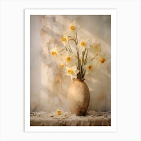 Daffodil, Autumn Fall Flowers Sitting In A White Vase, Farmhouse Style 4 Art Print