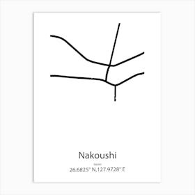 Nakoushi,Japan Minimalist Map Art Print