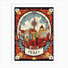 Prague, Czech Republic, Tarot Card Travel  Line Art 2 Art Print