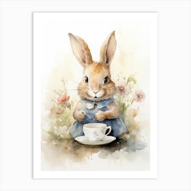 Bunny Drinking Tea Rabbit Prints Watercolour 3 Art Print