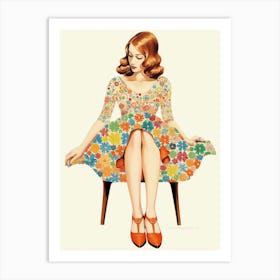 Lady In Vintage Crochet Dress Illustration Art Print