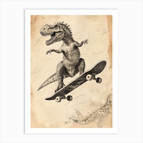 Vintage Spinosaurus Dinosaur On A Skateboard  1 Art Print