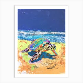 Sea Turtle On The Beach Crayon Doodle 4 Art Print