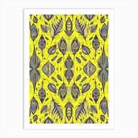 Neon Vibe Abstract Peacock Feathers Black And Yellow 1 Art Print