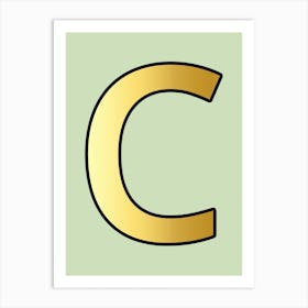 Letter C Gold Alphabet Aqua Art Print