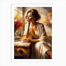 Lady With A Glass Of Golden Wine 2 Art Print