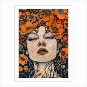 Woman With Flowers On Her Head 1 Art Print