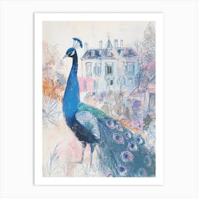 Peacock Sketch With A Palace In The Background 4 Art Print
