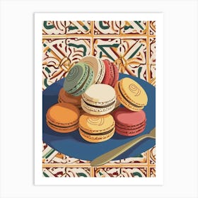 Macarons On A Tiled Background Art Print