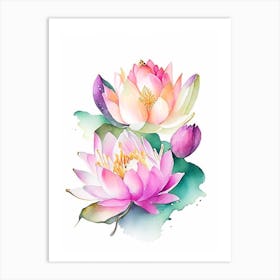 Lotus Flower Bouquet Watercolour 4 Art Print