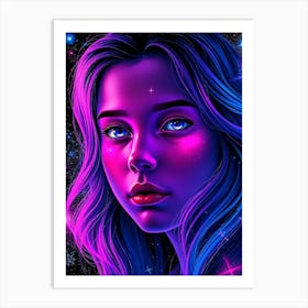 Women in Pink And Blue Neon Light Art Print