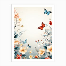 Floral Background With Butterflies Art Print