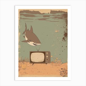 Shark & A Tv Muted Pastels 1 Art Print