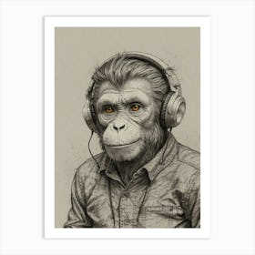 Monkey With Headphones 1 Art Print