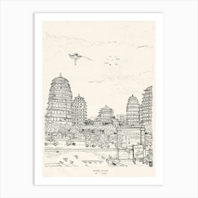 Saigon Pagoda Vietnam Cityscape Pen and Ink Art Print Art Print