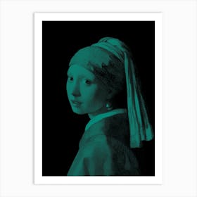 Girl With a Pearl Earring Turquoise Art Print