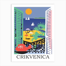 Crikvenica, Vintage Travel Poster in Pop Art Style Art Print