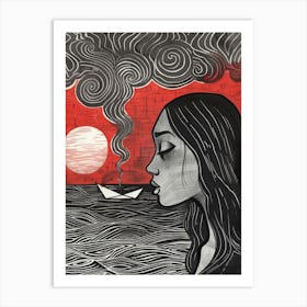 Girl And A Boat Art Print