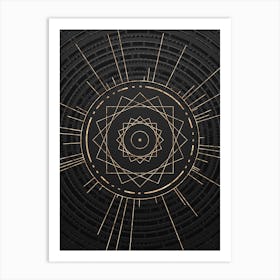 Geometric Glyph Symbol in Gold with Radial Array Lines on Dark Gray n.0107 Art Print