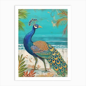 Folky Peacock On The Beach 1 Art Print
