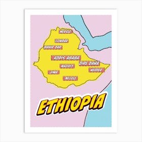 Pop Art Map Of Ethiopia Art Print