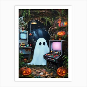 Ghost Plays Arcade Game Machine Art Print