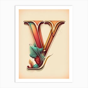 Y, Letter, Alphabet Retro Drawing 1 Art Print