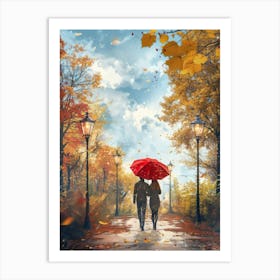 Couple Walking In The Autumn Art Print