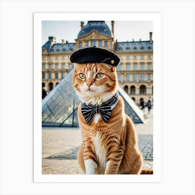 Whiskered Wanderlust: Capturing Iconic Views Cat In Paris on Sightseeing Tour Art Print