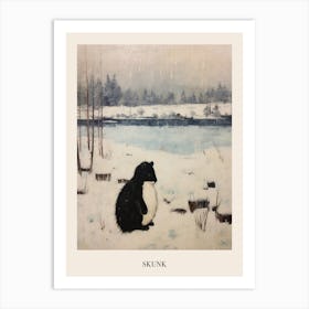 Vintage Winter Animal Painting Poster Skunk 3 Art Print