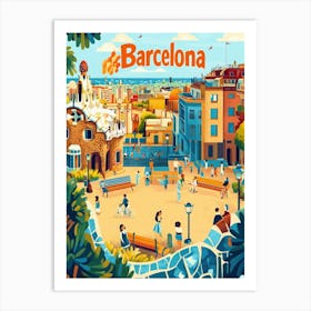 Aihrgdesign A 1970s Inspired Travel Poster For Barcelona 1 Art Print