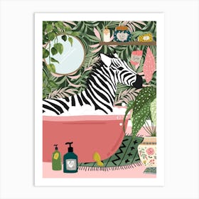 Zebra In Bathtub Botanical Bathroom Affiche