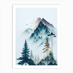 Mountain And Forest In Minimalist Watercolor Vertical Composition 4 Art Print