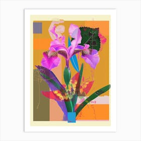 Iris 1 Neon Flower Collage Art Print