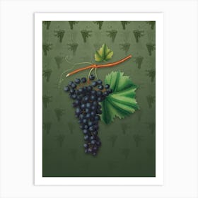 Vintage Berzemina Grape Botanical on Lunar Green Pattern n.2213 Art Print