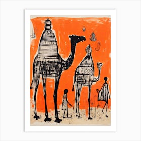 Camel, Woodblock Animal Drawing 2 Art Print
