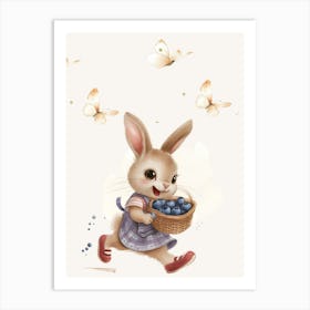 Bunny With Basket Of Blueberries Kids and Nursery 1 Art Print