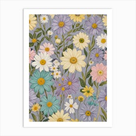 Lavender Daisy Pattern Art Print