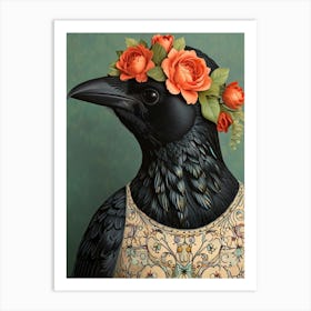 Flowers and Crow Art Print