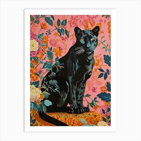 Floral Animal Painting Black Panther 2 Art Print