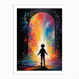 Silhouette Of A Whimsical Child Figure Stepping Through A Polychrome Portal In A Fantastical Setting (1) Art Print