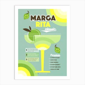 Retro Cocktail Margarita Turquoise Green Art Print