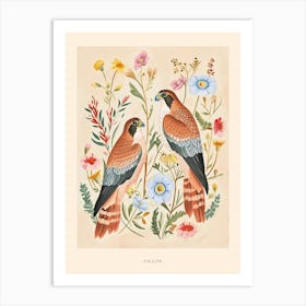 Folksy Floral Animal Drawing Falcon 1 Poster Art Print