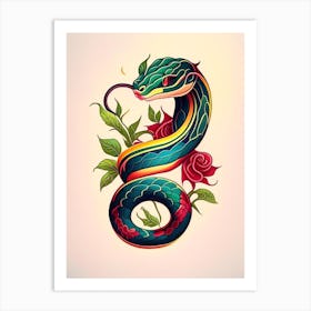 Vine Snake Tattoo Style Art Print