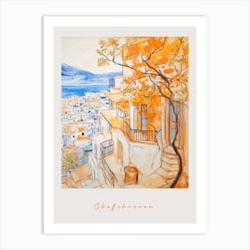 Chefchaouen Morocco Orange Drawing Poster Art Print