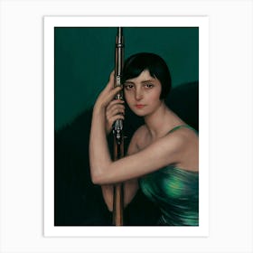 Woman With Shotgun, Vintage Dark Moody Woman Portrait Art Print