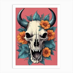 Floral Bison Skull (3) Art Print